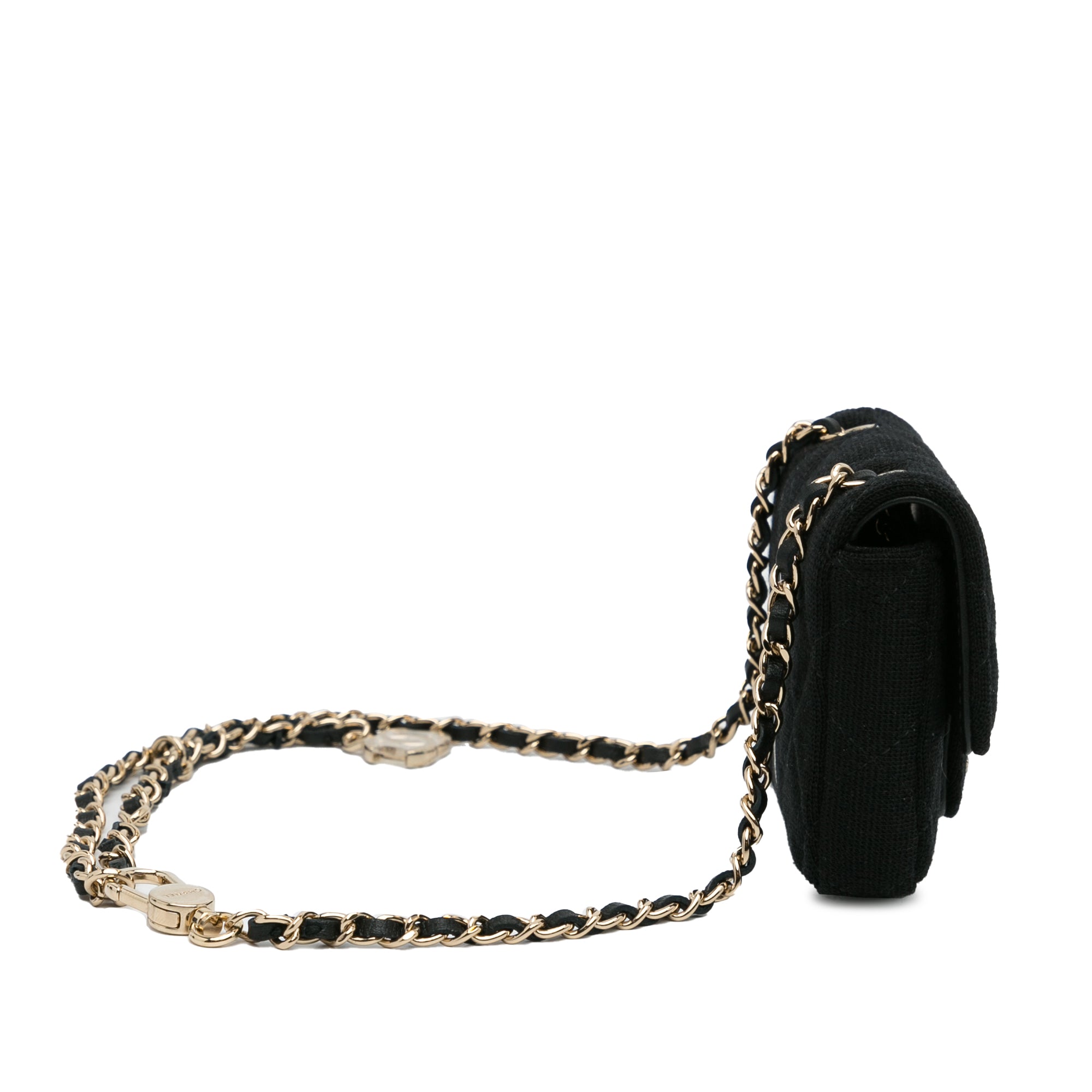 Chanel Flap Chain Belt Bag Mini Black Jersey Gold