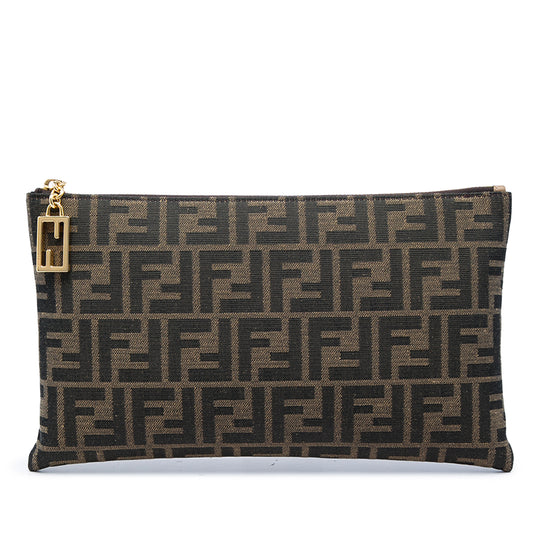 Fendi Flat Baguette Pouch Medium Brown FF Jacquard