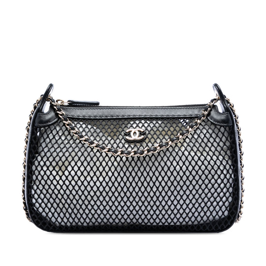 Chanel Mesh and Shiny Lambskin Clutch with Chain Black Mesh Lambskin