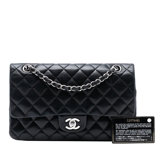 Chanel Classic Double Flap Medium Black Lambskin Silver