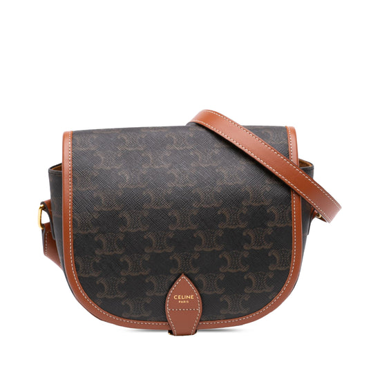 Celine Folco Medium Brown Coated Canvas Calfskin