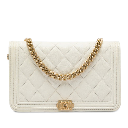 Chanel Boy Wallet on Chain White Caviar Gold