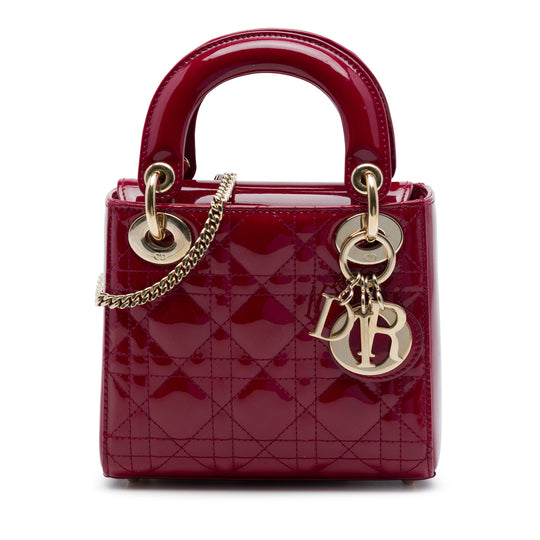 Dior Lady Dior Mini Red Patent Leather