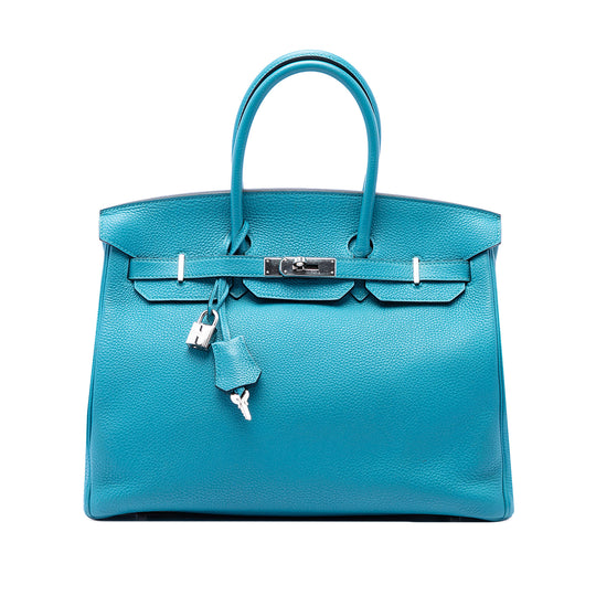 Hermès Birkin Retourne 35 Blue Clemence Palladium