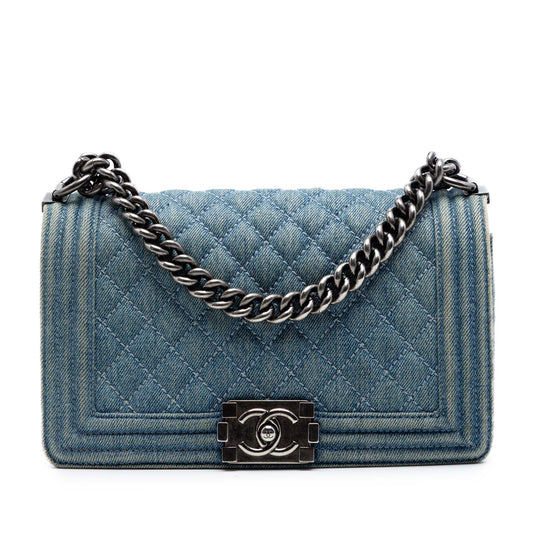 Chanel Boy Flap Medium Blue Denim Ruthenium