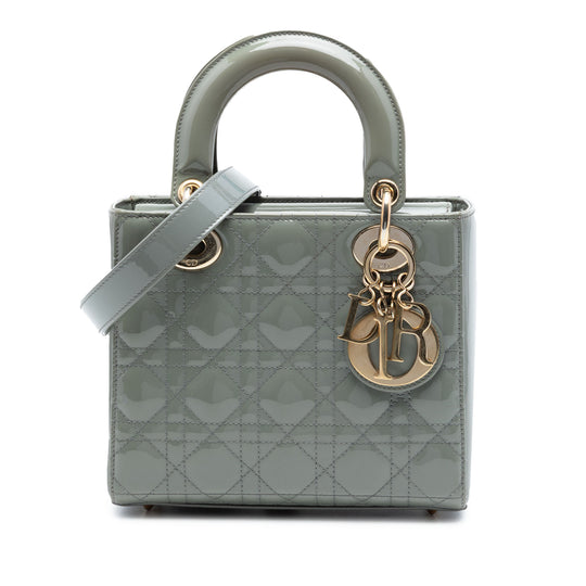Dior Lady Dior Small Gray Patent Leather