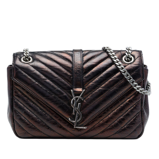 Saint Laurent Punk Chain Medium Black Chevron Metallic Crinkled Calfskin