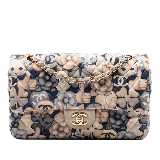 Chanel Classic Double Flap Medium Cat Emoticon Print Nylon