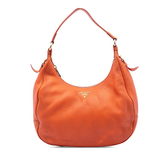 Prada Vitello Daino Zip Top Hobo Orange Calfskin