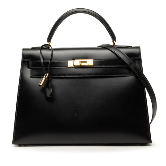 Hermès Kelly Sellier 32 Black Box Calfskin Gold