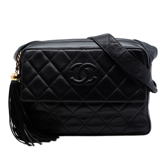 Chanel Quilted Tassel Camera Bag Black Lambskin
