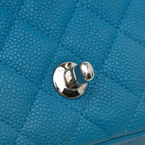 Chanel Classic Mini Rectangular Single Flap Blue Caviar Silver