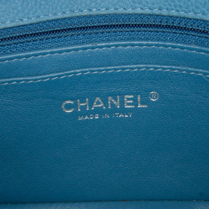 Chanel Classic Mini Rectangular Single Flap Blue Caviar Silver