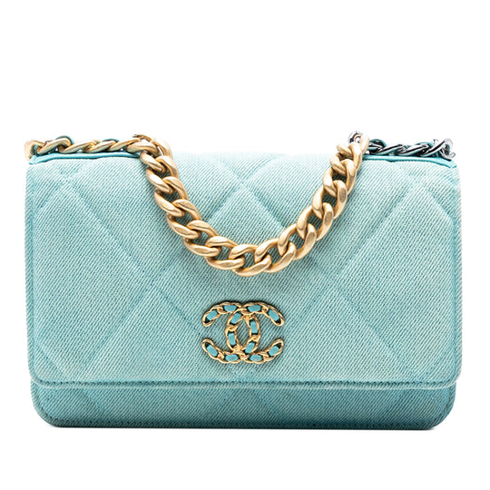 Chanel 19 Flap Wallet On Chain Blue Denim