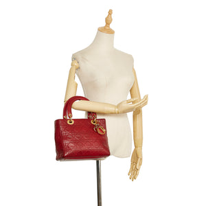 Dior Lady Dior Medium Red Cannage Lambskin Gold