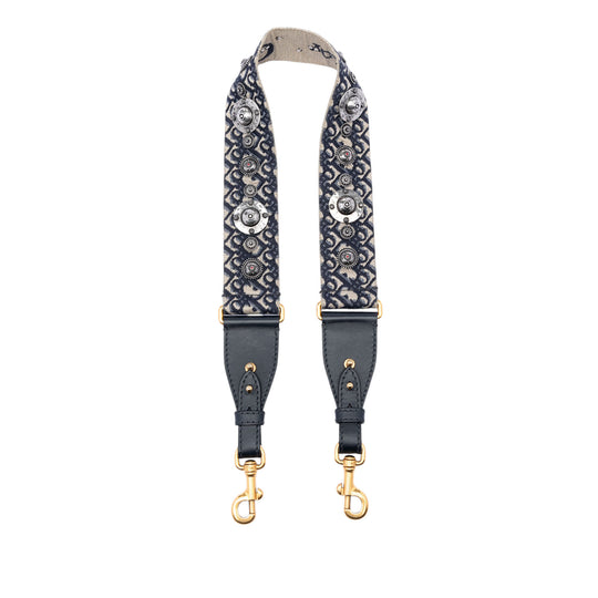 Dior Oblique Studded Shoulder Strap Blue Canvas