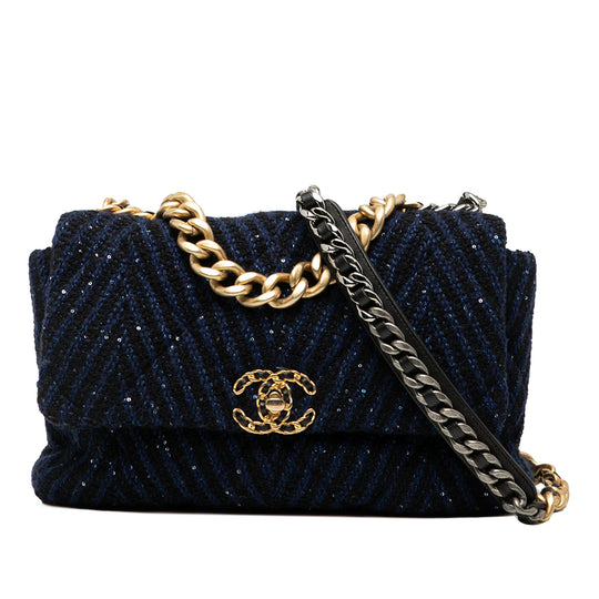 Chanel 19 Flap Large Blue Tweed Gold