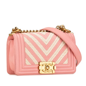 Chanel Boy Braided Small Pink Chevron Gold