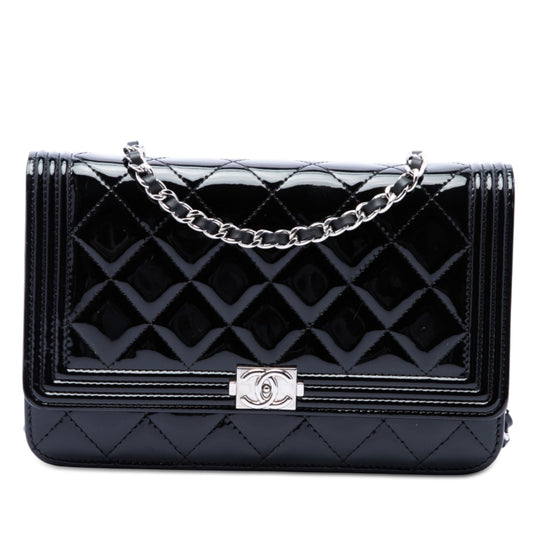Chanel Boy Wallet on Chain Black Patent Leather