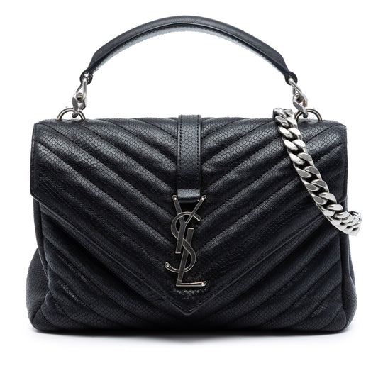 Saint Laurent College Medium Chevron Black Calfskin