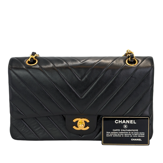 Chanel Classic Double Flap Medium Chevron Black Lambskin Gold