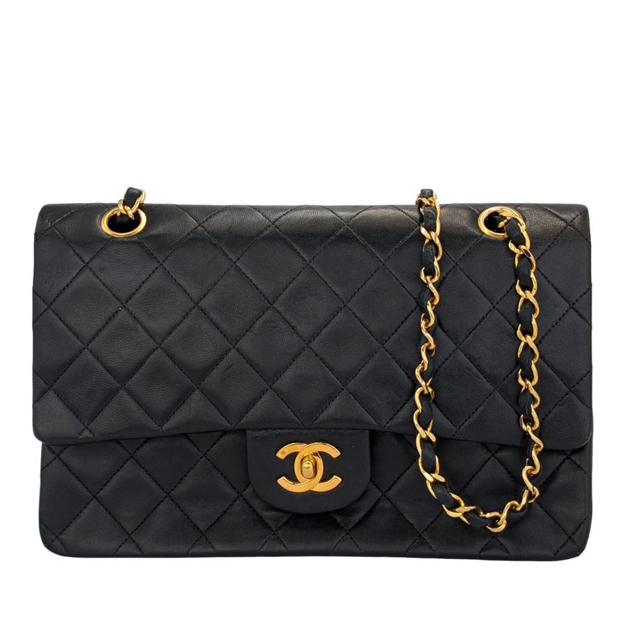 Chanel Classique Double Rabat Cuir d'agneau noir moyen Or