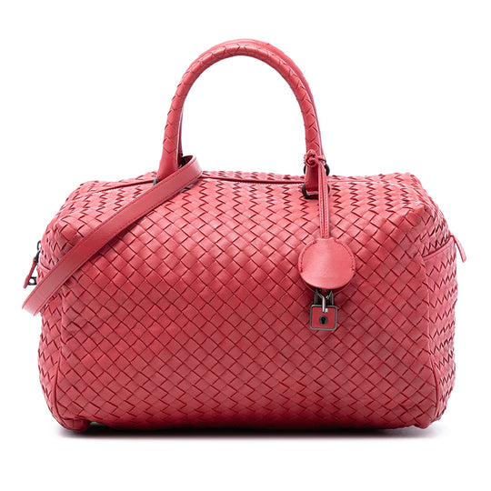 Bottega Veneta Intrecciato Satchel Red Nappa Leather