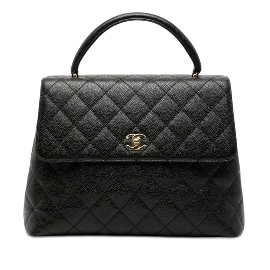 Chanel Kelly Top Handle Black Caviar Gold