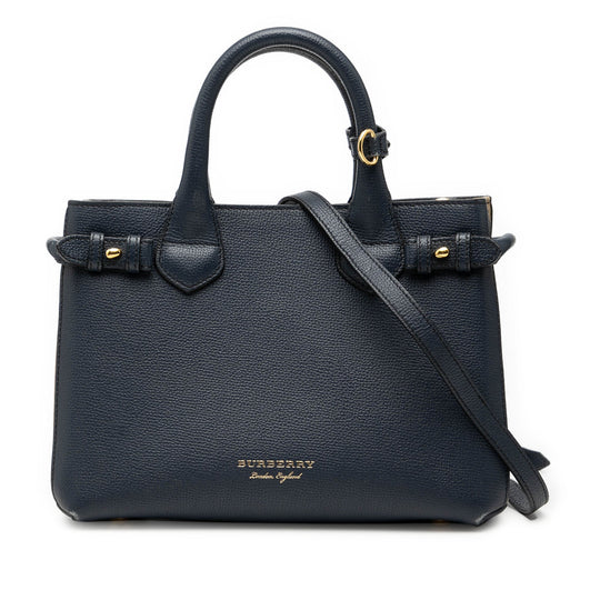 Burberry Banner Satchel Small Dark Blue Grained Leather