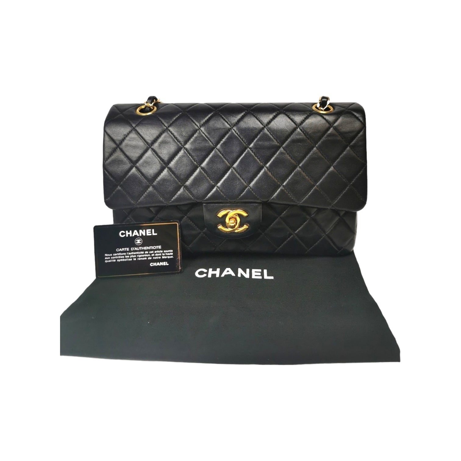 CHANEL Classic Flap Medium Lambskin Leather Black Gold Hardware