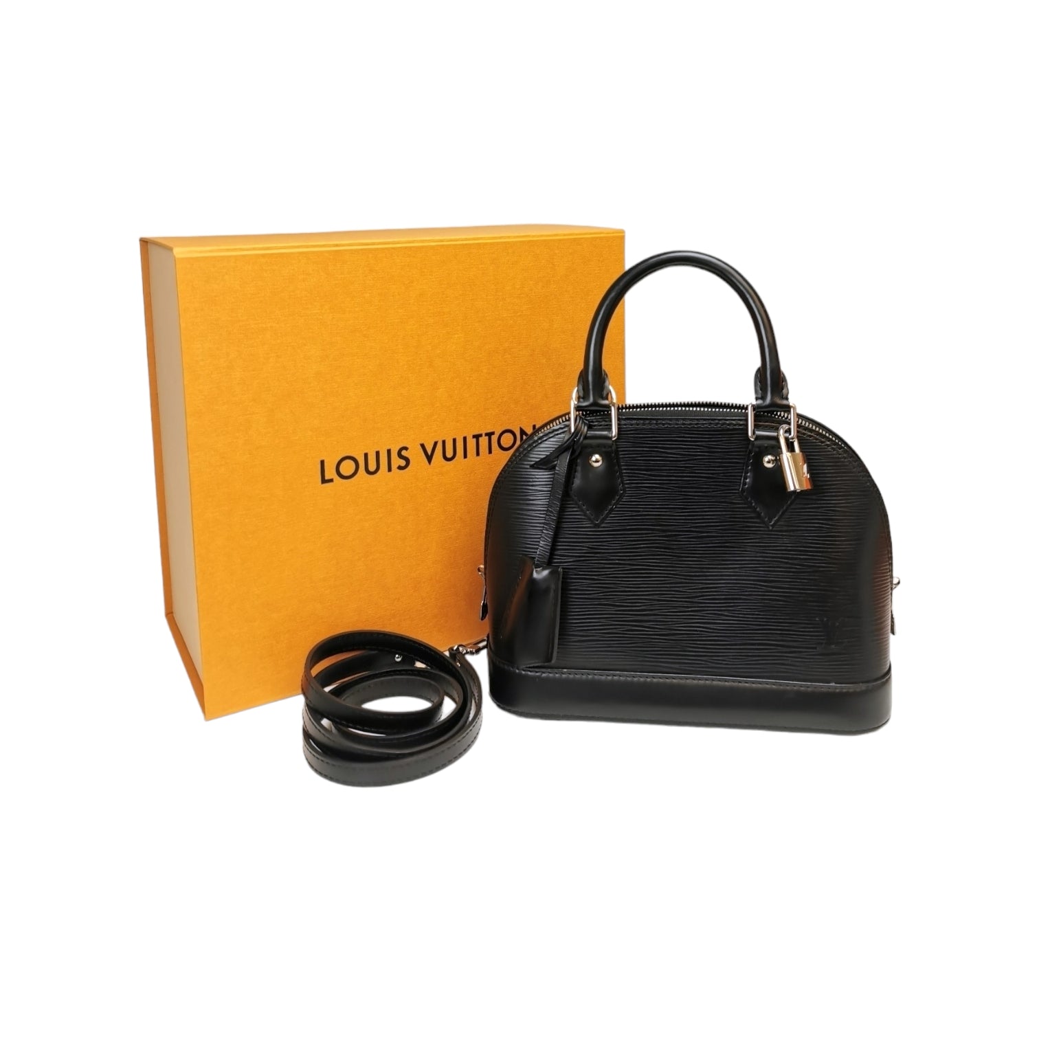 Authentic Louis Vuitton Alma BB Epi leather Blue Indigo Box/Dust Bag/keys &  lock