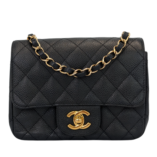 Chanel Classic Single Flap Mini Square Black Caviar Gold