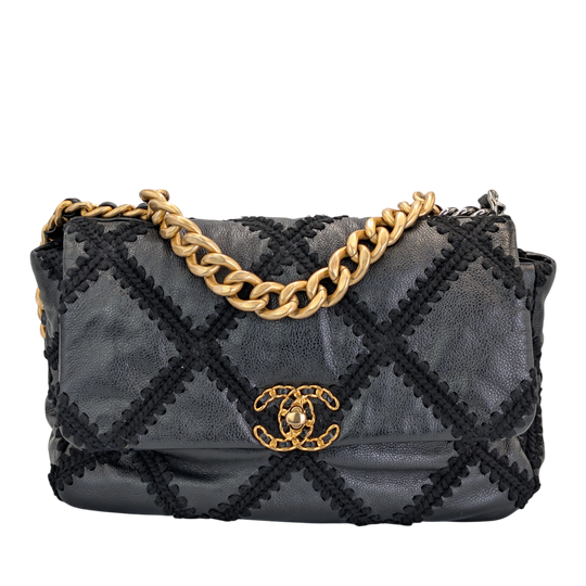 Chanel 19 Large Black Crochet Leather