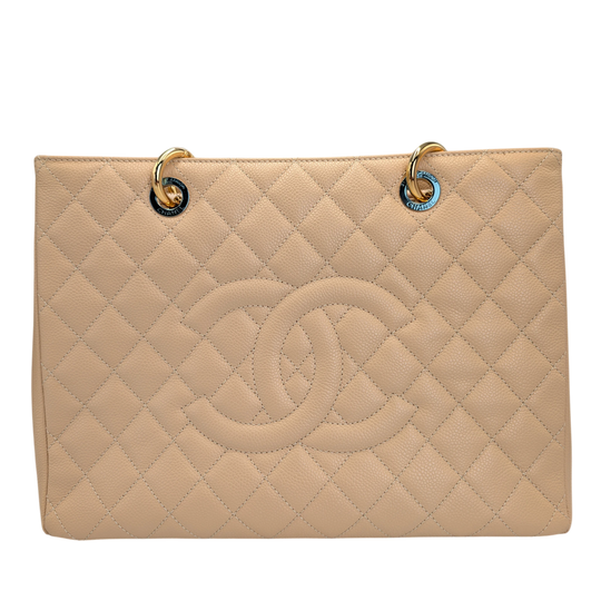Chanel GST Grand Shopping Tote Beige Caviar Gold