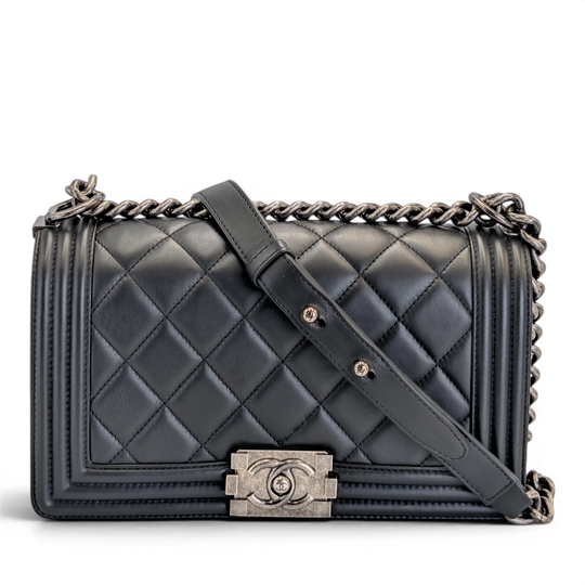 Chanel Old Boy Medium Black Lambskin Ruthenium