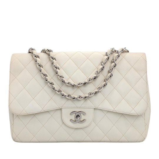 Chanel Classic Flap Jumbo White Caviar Silver