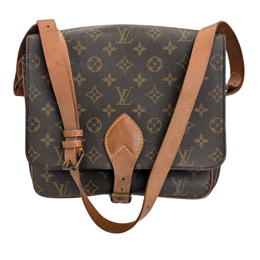 Secondhandbags AG Louis Vuitton Cartouchiere GM Schultertasche aus braunem Monogram Canvas mit Vachetta-Lederbesatz