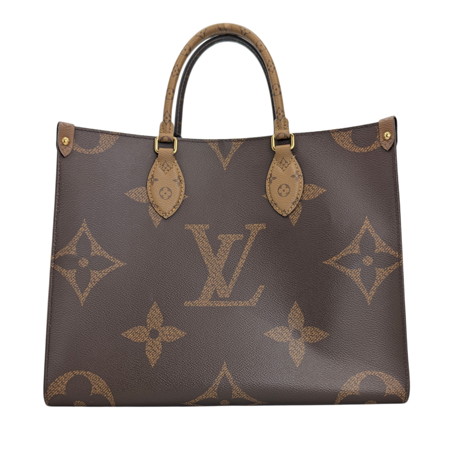 Secondhandbags AG Louis Vuitton OnTheGo MM Tote aus Monogram Reverse Canvas mit braunem Muster und goldenen Details