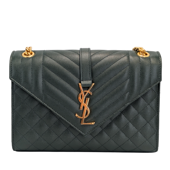 Yves Saint Laurent Envelope Medium Green Leather