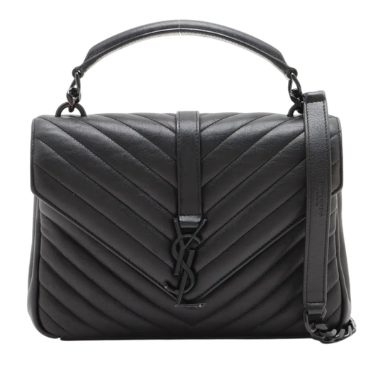 Saint Laurent College Top Handle Medium Black Leather