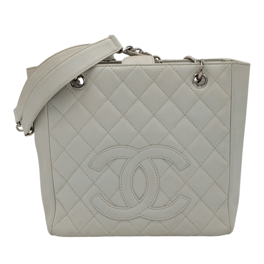 Chanel PST Petite Shopping Tote White Caviar Silver