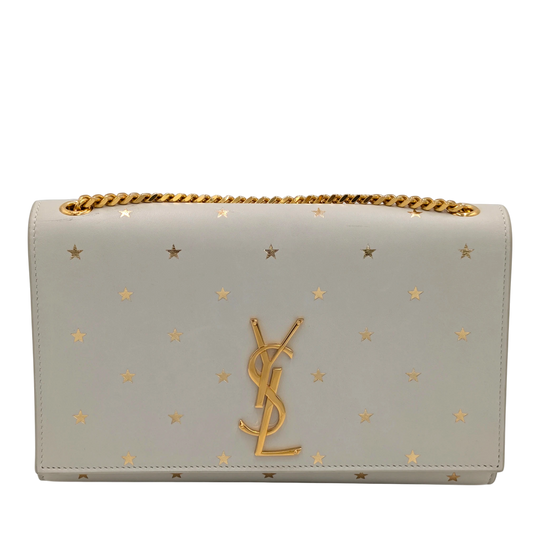 Saint Laurent Kate Star Chain Bag Gold White Leather