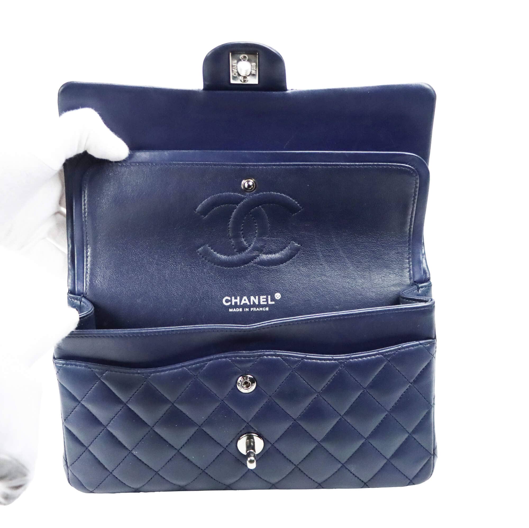 Chanel Classic Double Flap Medium Navy Lambskin Silver