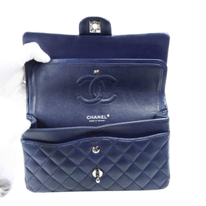 Chanel Classic Double Flap Medium Navy Lambskin Silver