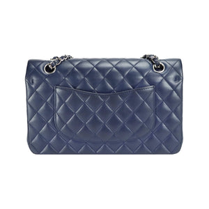 Chanel Classic Double Flap Medium Navy Lambskin Silver