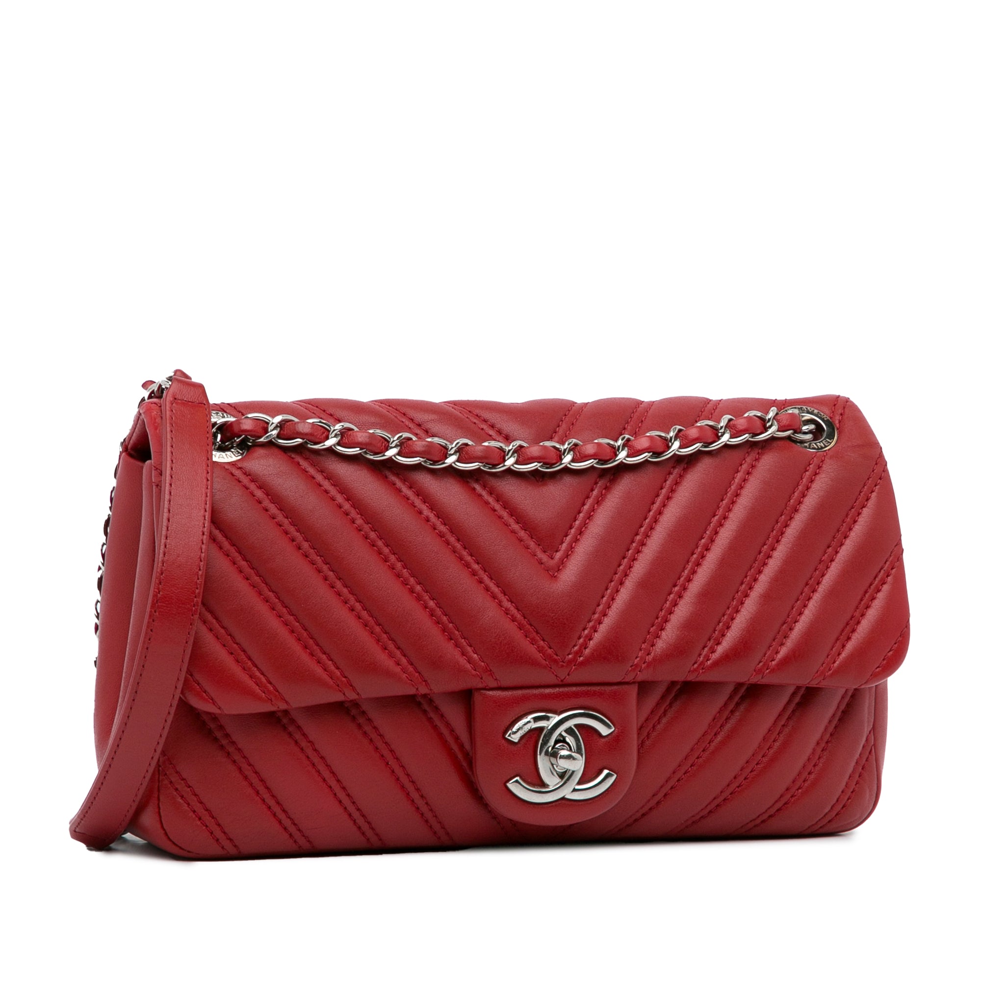 Chanel Classic Double Flap Mini Rectangular Red Quilted Chevron