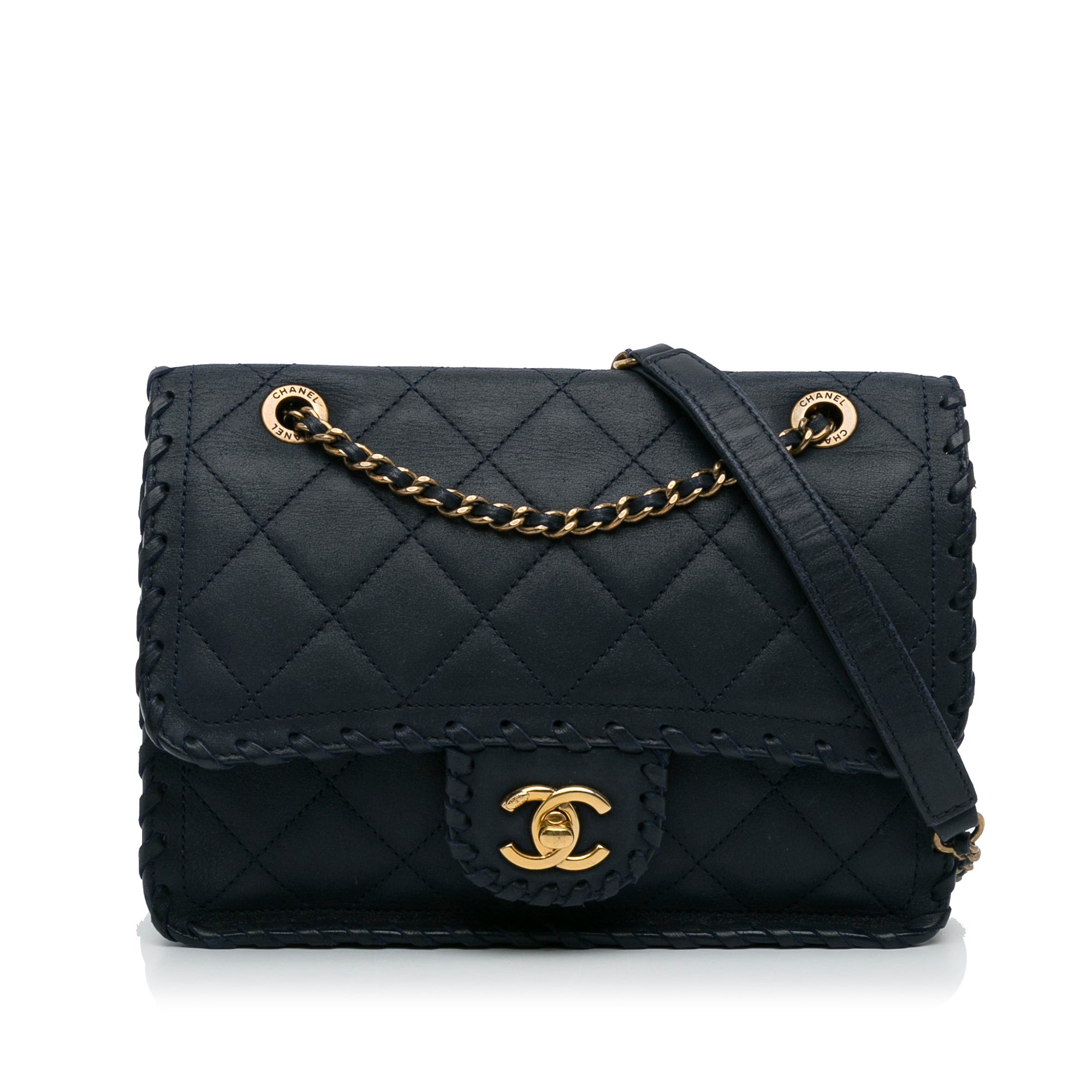 Chanel Happy Stitch Flap Bag Blue Calfskin Gold