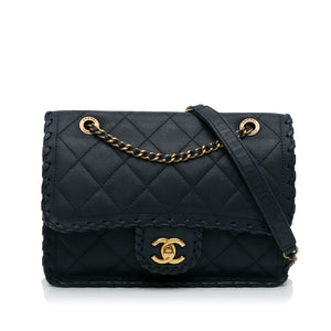 Chanel Happy Stitch Flap Bag Blue Calfskin Gold