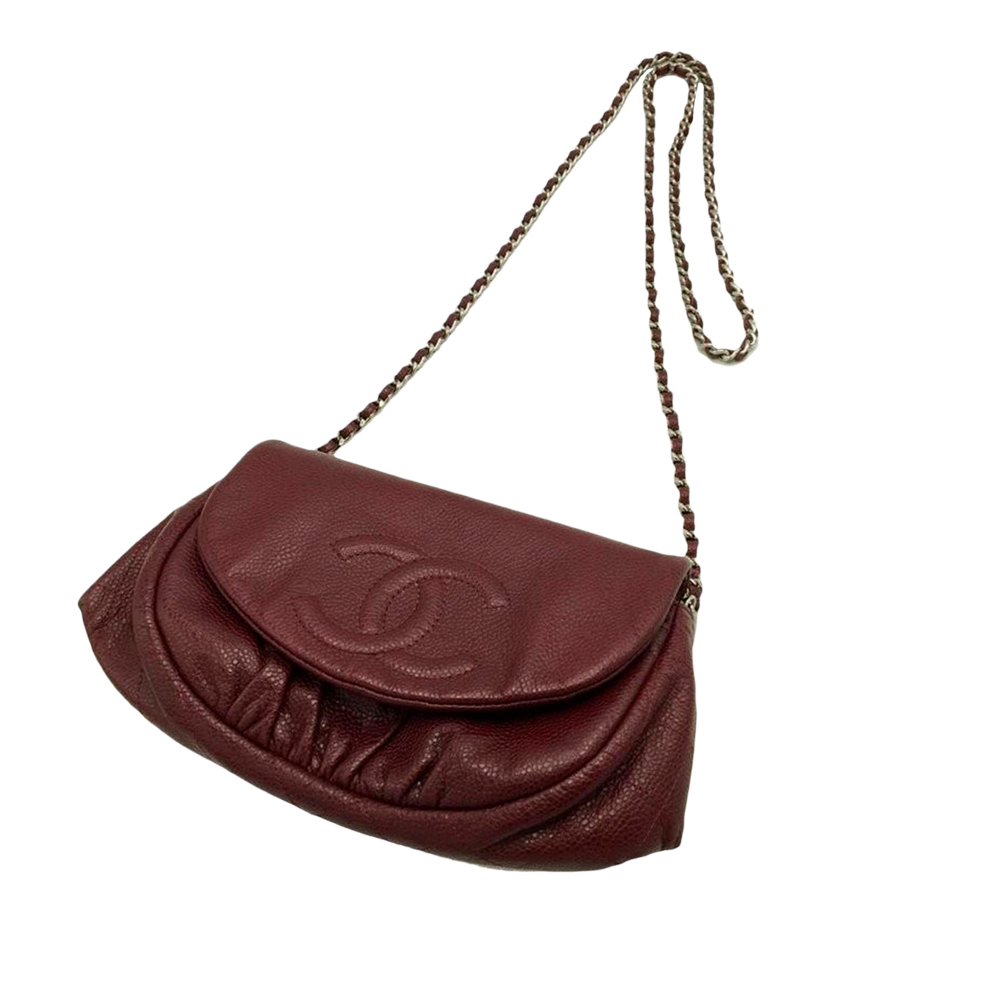 Chanel Half Moon Wallet on Chain Red Caviar Gold