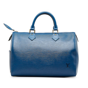 Authentic Louis Vuitton EPI Leather Blue Speedy 30 Hand Bag